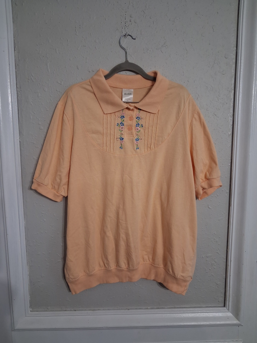 Vintage 90s blair collar top grandma cottage floral embroidery xl cotton polo
